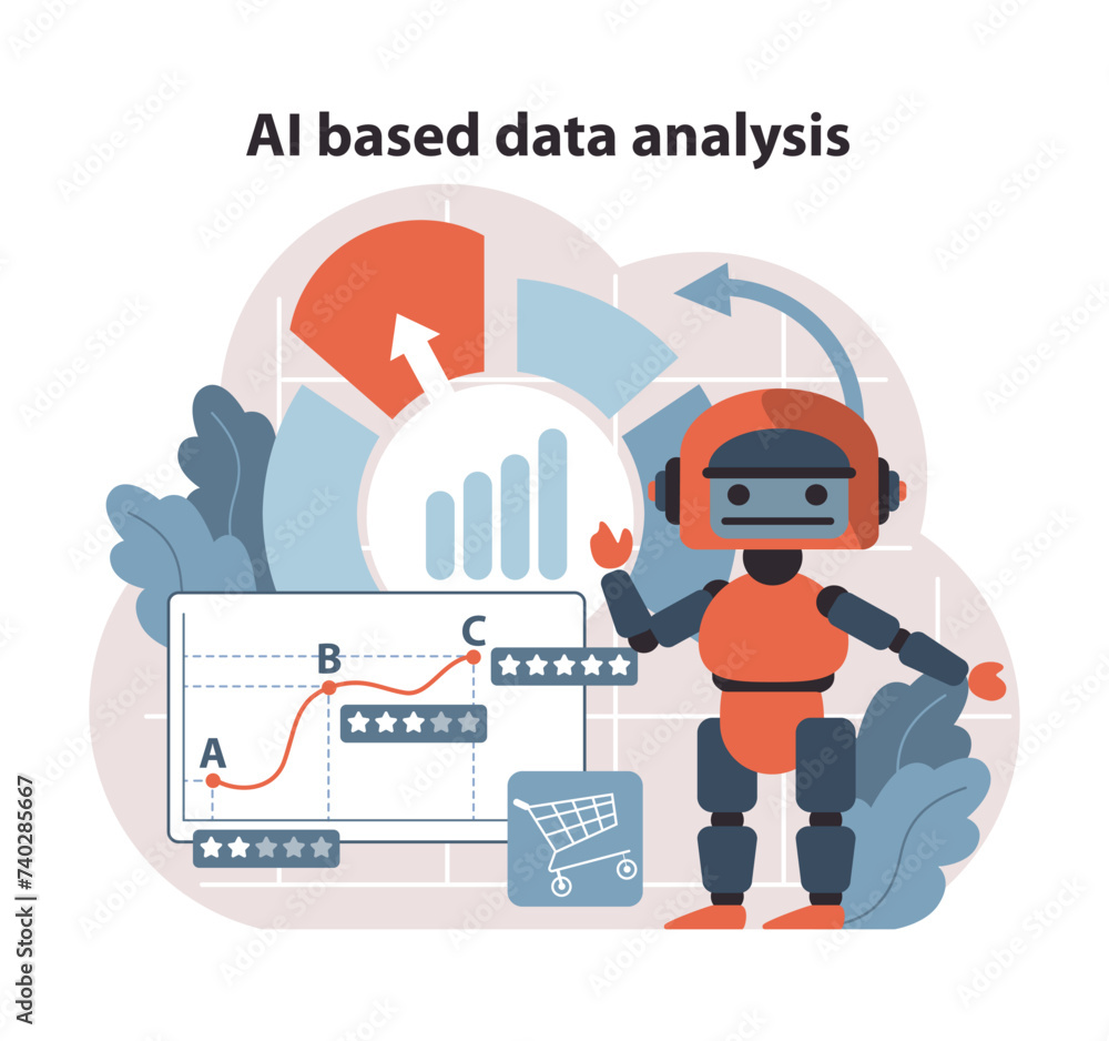 Poster ai-powered data analysis. advanced robotics integrating with analytics for comprehensive business.