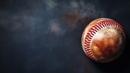 Dynamic Baseball Concept with Close-Up Shot of Ball and Glove Against Dark Textured Background - obrazy, fototapety, plakaty