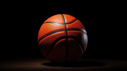 Vibrant Basketball Ball Posing Dramatically on a Striking Black Background - Powered by Adobe