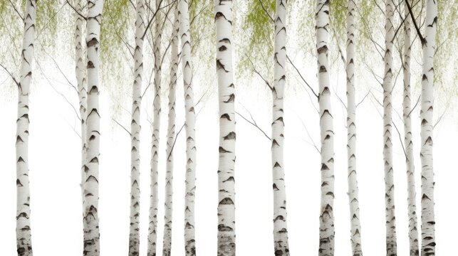 Serene White Birch Trees Stand Tall Among Vibrant Green Foliage in a Peaceful Forest Setting