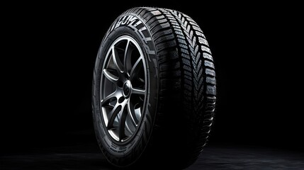 Sleek Winter Tire Against a Bold Black Background - Automotive Innovation