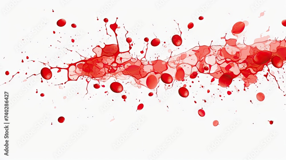 Poster vibrant blood splatters and drops creating abstract patterns on transparent background