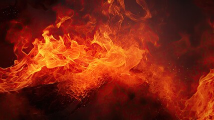 Intense Fire Flames Dance Dramatically Against Dark Black Background