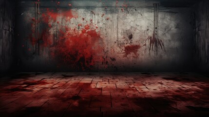 Eerie Horror Background - Red Wall and Wooden Floor in a Grungy Room