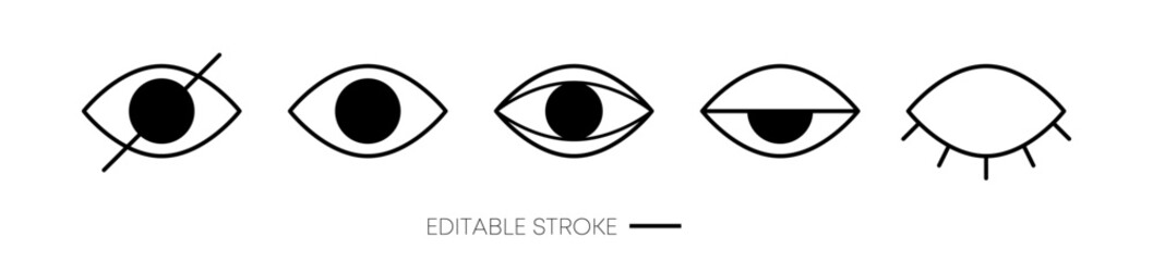 Eye icon set. See and unsee eye icon. Visible. Eyes collection. Open and close eye. Eyesight symbol. Retina scan eye signs. Visibility, privacy vector stock illustration.