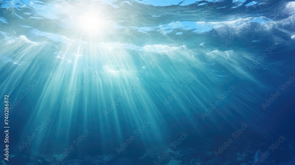 Poster tranquil sunlight beaming through azure ocean waters in a serene abstract background