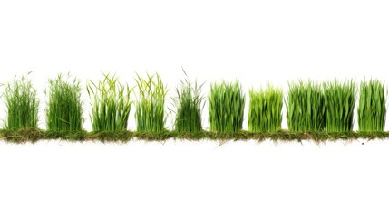 Fototapeta premium Vibrant Collection of Realistic Grass Borders on Pure White Background for Design Projects