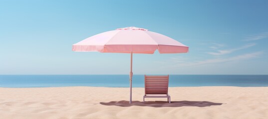 Stylish beach umbrella as a fashion accessory, side view with copy space for text - obrazy, fototapety, plakaty