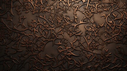 Intricate Patterns on Bronze Metal Surface with Detailed Shapes and Textures