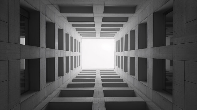 Arquitectura brutalista, minimalista, de hormig&oacute;n visto con formas geom&eacute;tricas monocrom&aacute;ticas