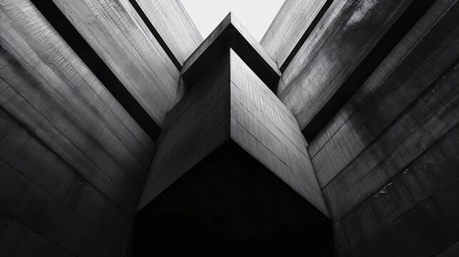 Arquitectura brutalista, minimalista, de hormigón visto con formas geométricas monocromáticas