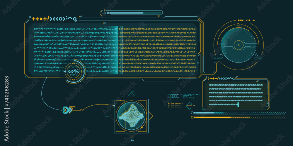 Poster sci-fi hud interface for data research.