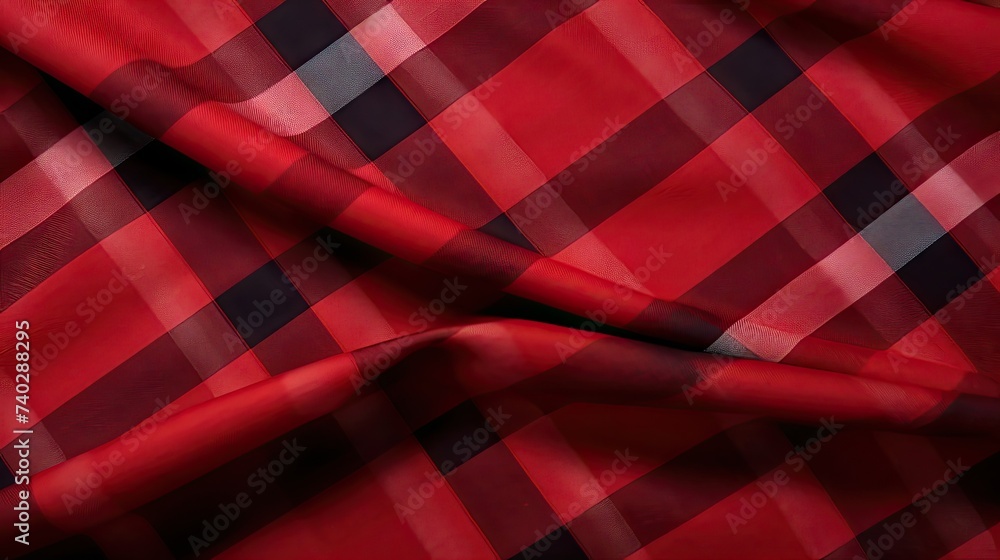 Poster vibrant red and black checkered fabric texture with space for text or graphics