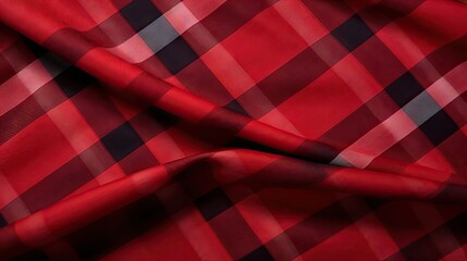 Vibrant Red and Black Checkered Fabric Texture with Space for Text or Graphics