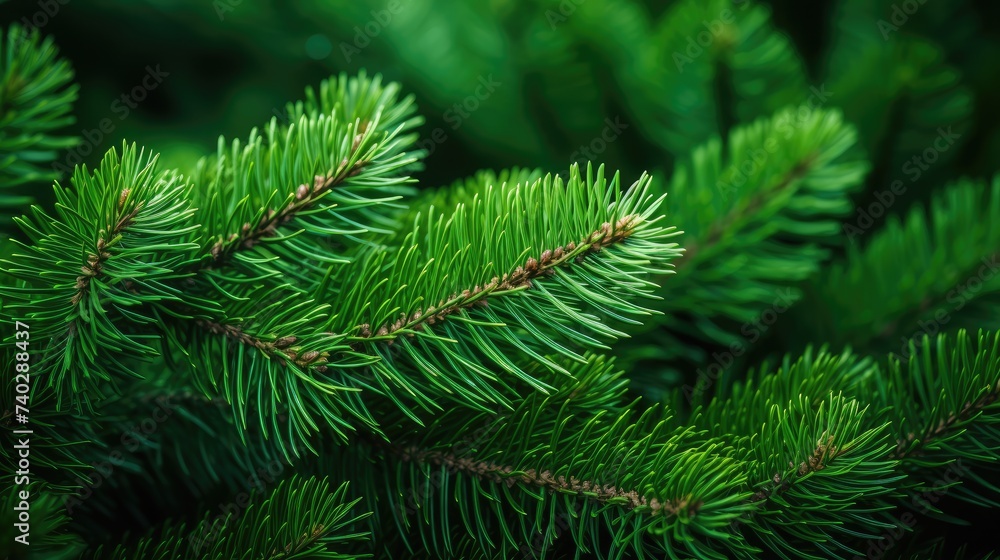 Poster captivating details of a green spruce pine tree branch in close-up view