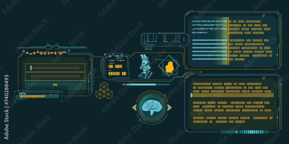 Poster sci-fi hud interface for data research.