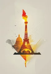 Foto op Canvas Summer olympic games, featuring Paris, Olympic torch, poster, card © DB Media