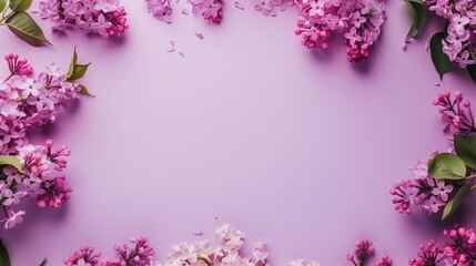 Naklejka na ściany i meble Lilac Blossoms Arranged on a Soft Purple Background for Spring