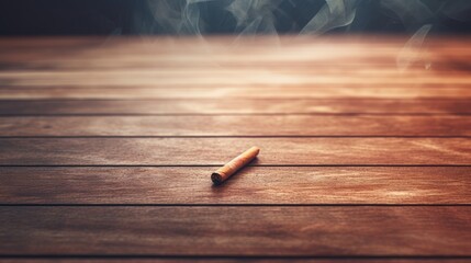 Elegant Cigarette Emitting Smoke on Rustic Wooden Table, Vintage Tobacco Concept - obrazy, fototapety, plakaty