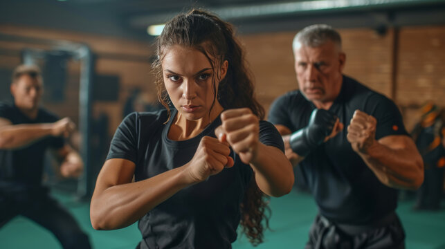 Two individuals mastering a self-defense technique in a vigorous Krav Maga class