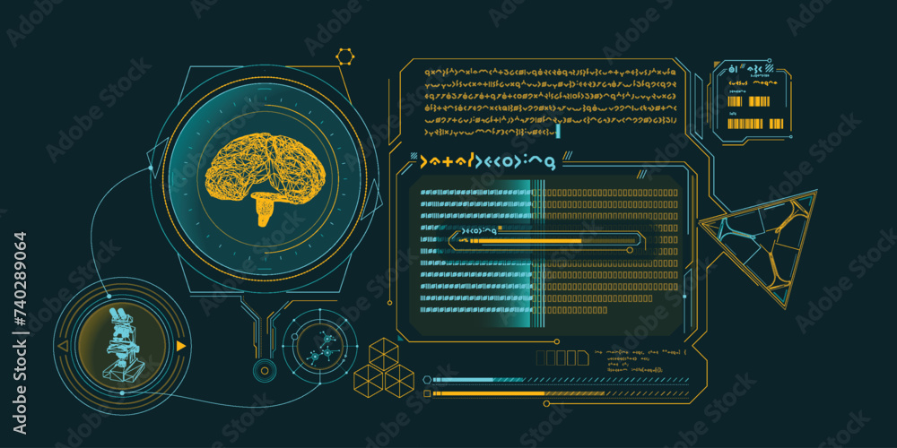 Poster sci-fi hud interface for data research.
