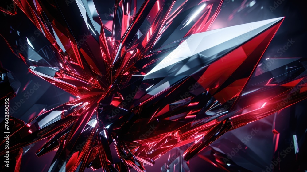 Poster various abstract shapes and forms in shades of red and black blend and morph together on a digital p