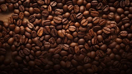 Zelfklevend Fotobehang Rich Aroma: Close-up of Freshly Roasted Coffee Beans in a Rustic Setting © StockKing