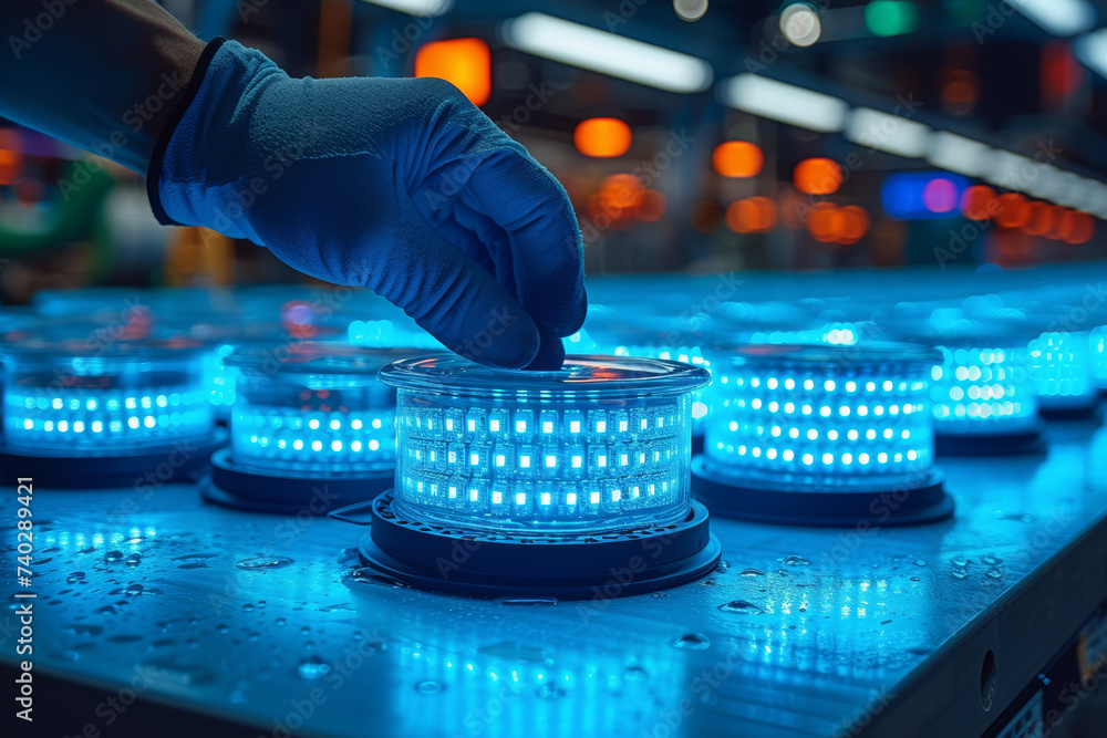 Poster the intricate design and production process of energy-efficient led lighting solutions, contributing