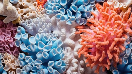 Vibrant Coral Reef Close-Up: Diverse Marine Ecosystem of Colors, Shapes, and Textures