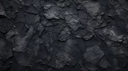 Fotobehang Dramatic Black Wall Texture with Deep Cracks and Weathered Surface © StockKing