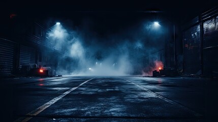 Eerie Urban Alleyway with Mysterious Smoke Floating in the Dark Night