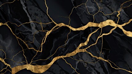 Elegant Black Marble with Luxurious Gold Veins - Abstract Texture Background