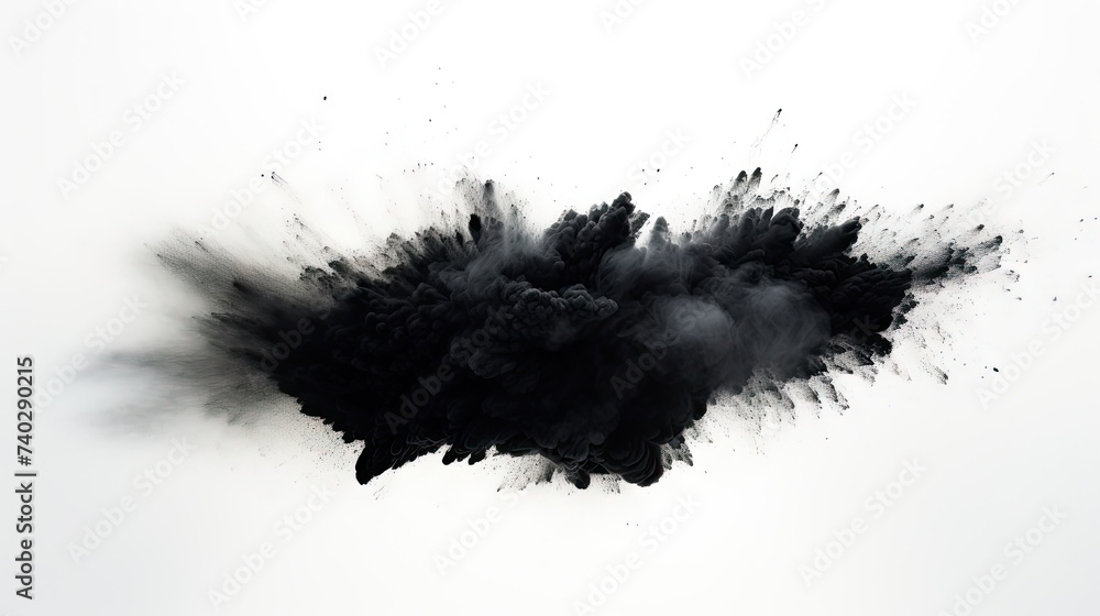 Poster Dynamic Black Ink Burst Creating Abstract Artistic Patterns on White Background