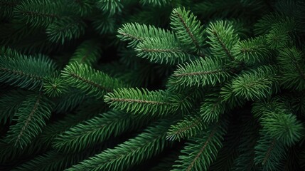 Fototapeta na wymiar Intense Close-Up of Lush Evergreen Pine Tree Branches Symbolizing Serene Winter Beauty