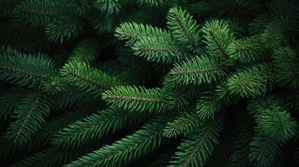 Intense Close-Up of Lush Evergreen Pine Tree Branches Symbolizing Serene Winter Beauty