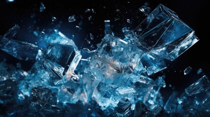 Mesmerizing Ice Explosion: Abstract Collision of Crystal Ice Cubes on a Dark Background
