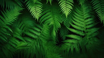 Lush Green Fern Leaves: Abstract Nature Background with Tropical Foliage Patterns