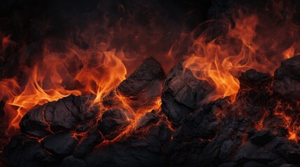 Enigmatic Fiery Glow Illuminating the Night: Mystical Fire Coals Abstract Background - obrazy, fototapety, plakaty