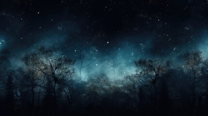 Fototapeta na wymiar Enigmatic Night: A Tranquil Dark Forest Illuminated by a Sprinkling of Stars