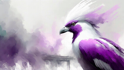 Egzotyczny biało fioletowy ptak abstrakcyjny - obrazy, fototapety, plakaty