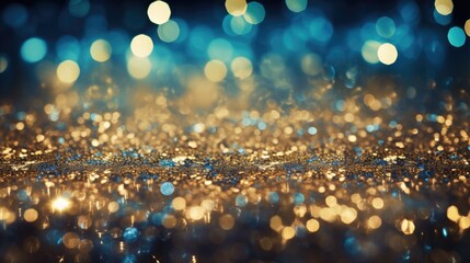 Mesmerizing Gold and Blue Hues with Defocused Bokeh Lights in Abstract Background