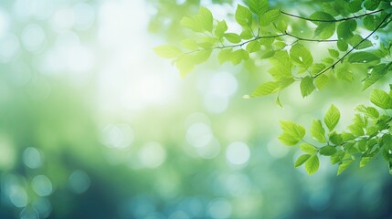 Fototapeta premium Vibrant Green Foliage with Bokeh Lights in Nature's Serene Background