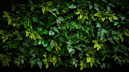 Fototapeta na wymiar Lush Green Foliage Against a Dramatic Black Background