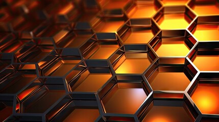 Vibrant Array of Orange Hexagons Creating a Futuristic Digital Metallic Honeycomb Design
