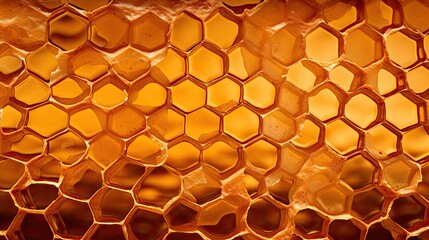 Intricate Details of Golden Honey Filled Wax Honeycomb Creating a Stunning Pattern