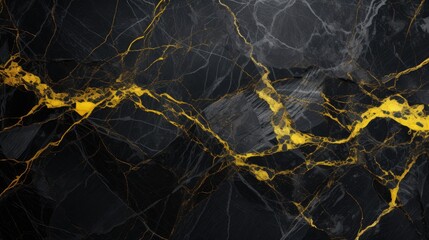 Elegant Black Marble Background Elegantly Adorned with Striking Yellow Veins