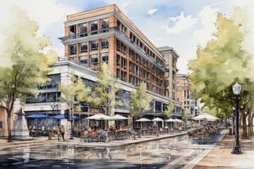 People enjoy a walk on a green urban path, showcasing eco-living in the city