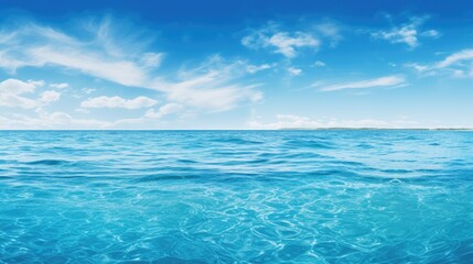 Serene Blue Water Panorama: Peaceful Ocean Scene with Calm Waves and Clear Sky