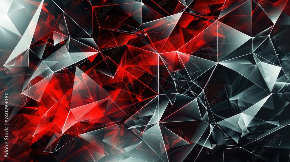 Poster black red low-polygonal background in the form of polygons and white lines between them. ai generati