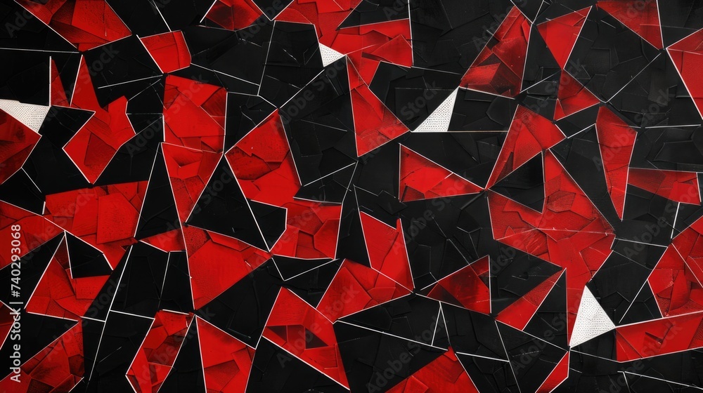 Poster black red low-polygonal background in the form of polygons and white lines between them. ai generati